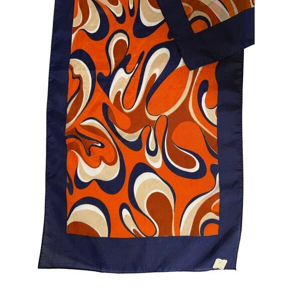 VTG Super Mod 70s Groovy Blue Orange Swirl Scarf Made in Japan 52x13 Acetate - Picture 3 of 5